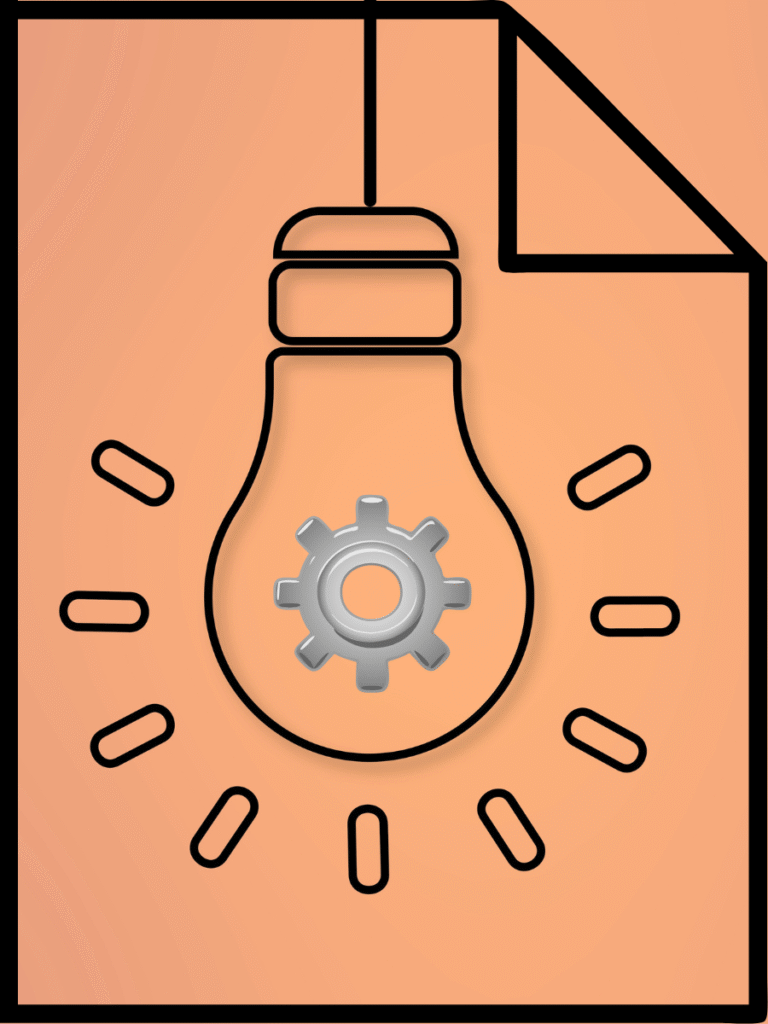 Document with hanging light bulb featuring a tech gear symbol, representing patentability of business methods in Bilski v. Kappos blog