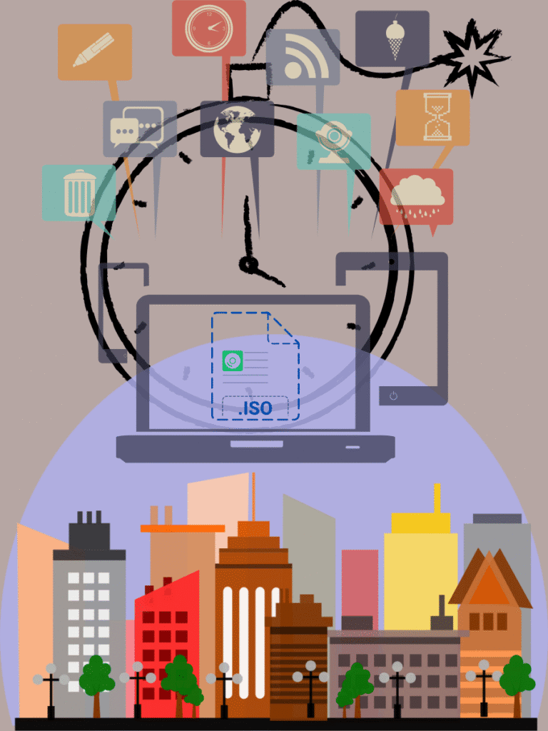 Sweden skyline with a large clock symbolizing the registration timeline, surrounded by icons of trademark process steps under trademark Sweden laws.
