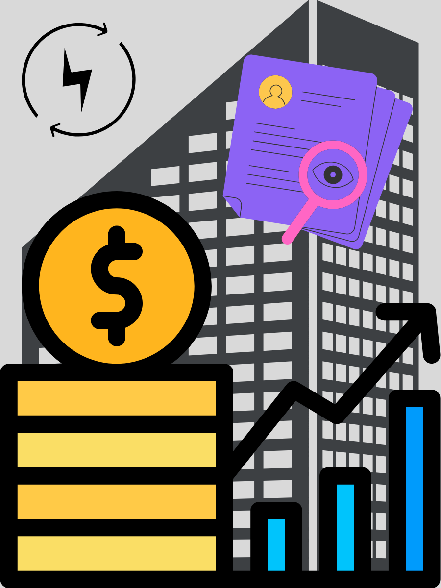 Modern office building in Brazil with economic growth icons symbolizing the importance of filing a trademark application in Brazil.