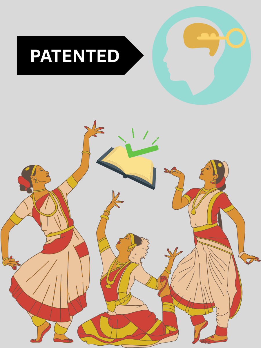 The picture depicts three classicla dancers and a patent sybmol on the top right corner that show the patent cooperation treaty.