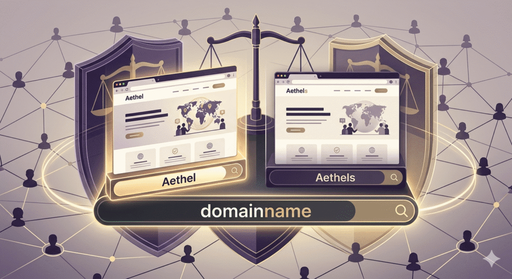 Illustration depicting cybersquatting domain names passing off dispute highlighting transborder reputation and domain names trademark protection in digital intellectual property law.