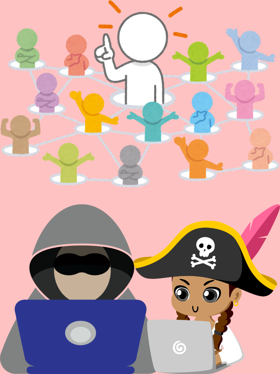 Illustration of anonymous digital user silhouette pierced by legal scales symbolizing court ordered disclosure of identity in online copyright infringement cases