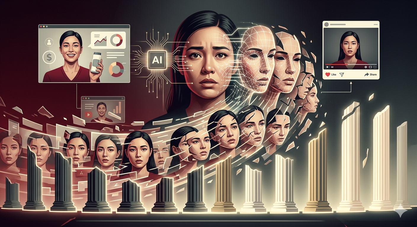 Conceptual illustration of a human face being digitally replicated by artificial intelligence symbolizing deepfake misuse and emerging personality rights protection under Indian law.
